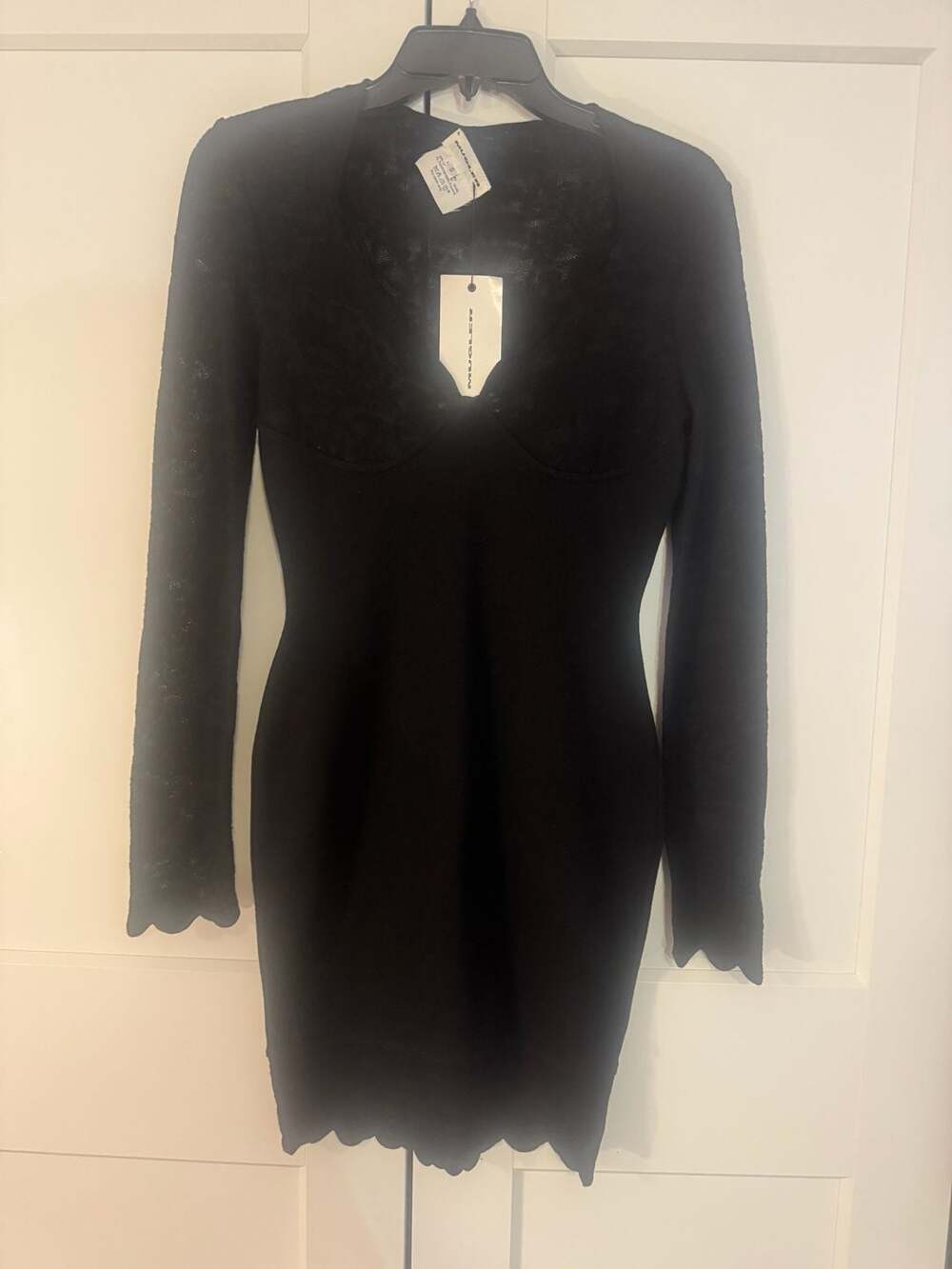 Mugler Black Lace Long Sleeve Mini Dress Size S